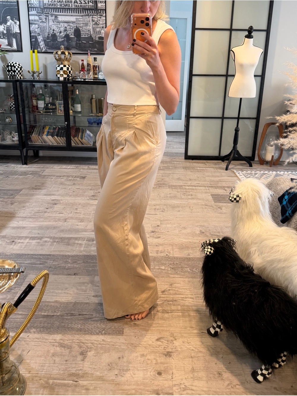 Amadi/Anthropologie Wide-Leg Pants in Light Khaki S
